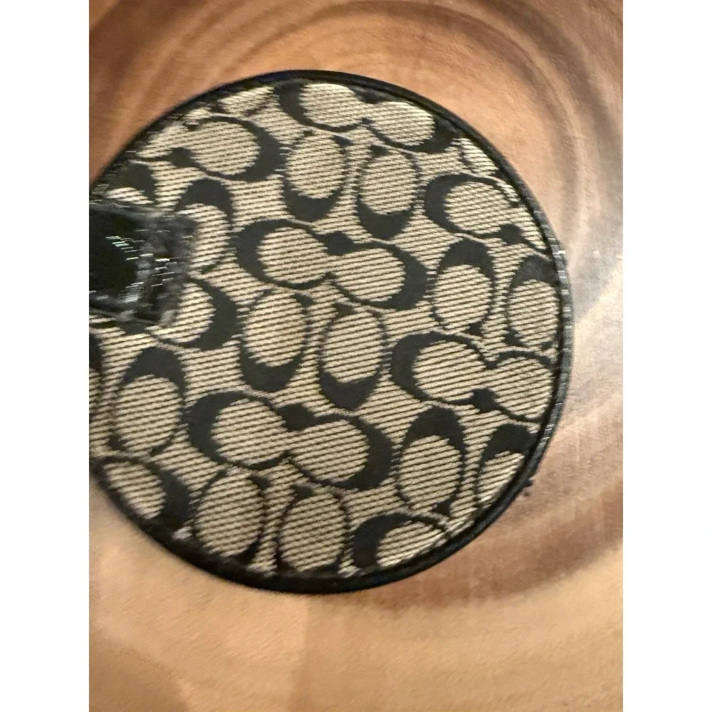 Vintage Coach Round Monogram Black Canvas Compact Double Folding Mirror Rare